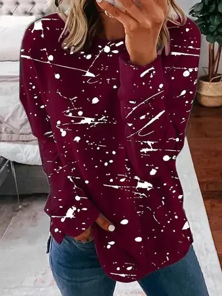 Women Long Sleeve Scoop Neck Polka Dot Graphic Top