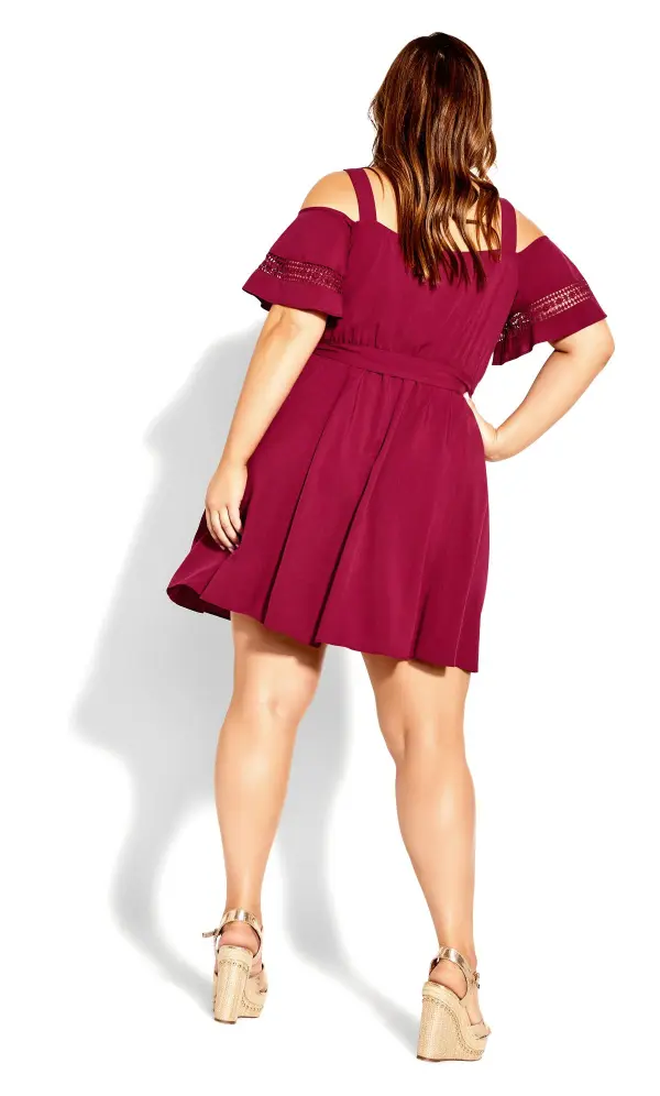 Evans Red Trim Cold Shoulder Flutter Mini Dress