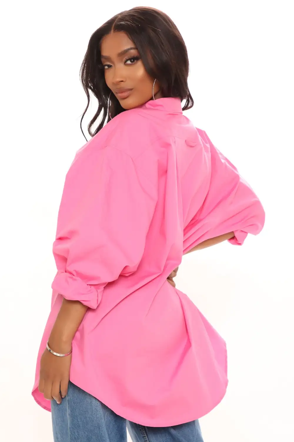 Fully In Charge Oversized Shirt - Hot Pink