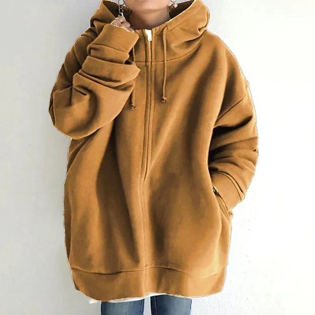 Women's Winter Jacket Hoodie Coat Solid Color Sport Causal Long Sleeve Hoodie Regular Winter Fall Deep Purple Grass Green Black M L XL