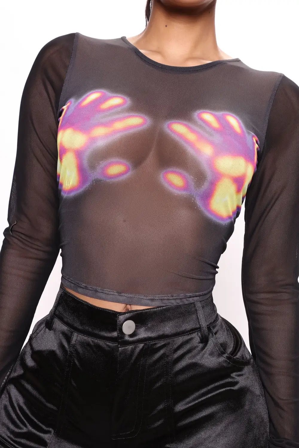 Hands On Me Long Sleeve Mesh Top - Black