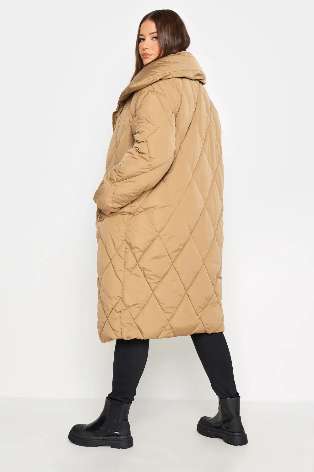 YOURS Curve Beige Brown Quilted Puffer Coat