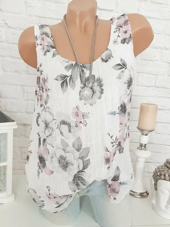 Women's Scoop Neck Sleeveless Printed Tops