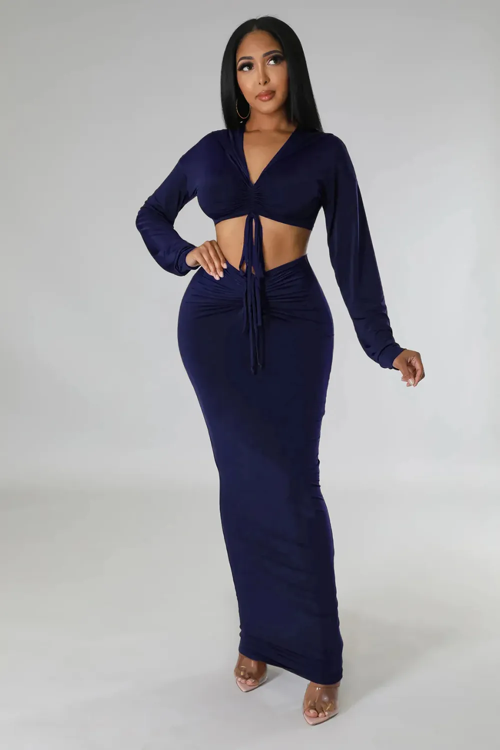 Spring/Summer Ethnic Clothing Long African Skirts Sets Women 2 Piece Set Drawstring Traditional Africa Outfits Fashion Solid Sexy Skirt Suits 2023