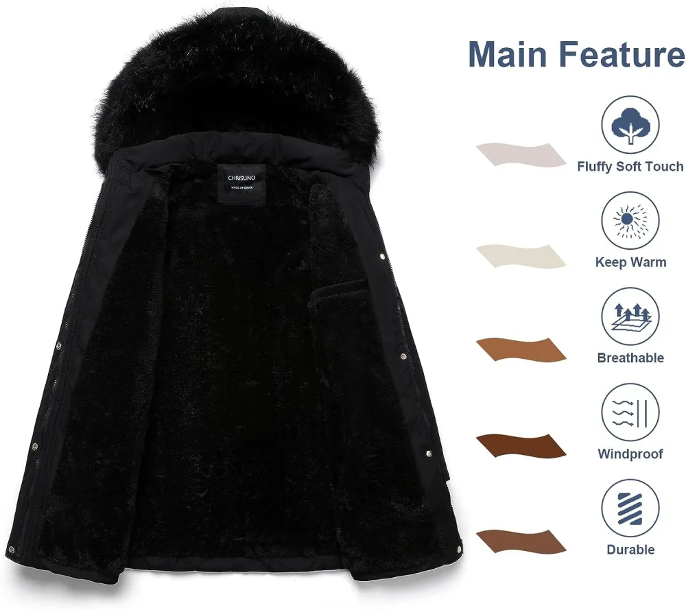 Women's Warm Winter Coat Velvet Puffer Jacket Quilted Faux Fur Hood