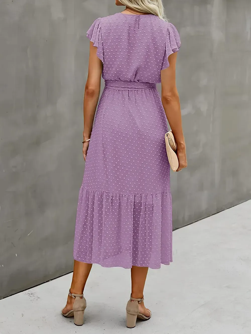 Women Summer Bohemian Floral Casual Wrap V Neck Ruffle Cap Sleeveless Belt A-Line Pleated Hem Swing Midi Sun Dress