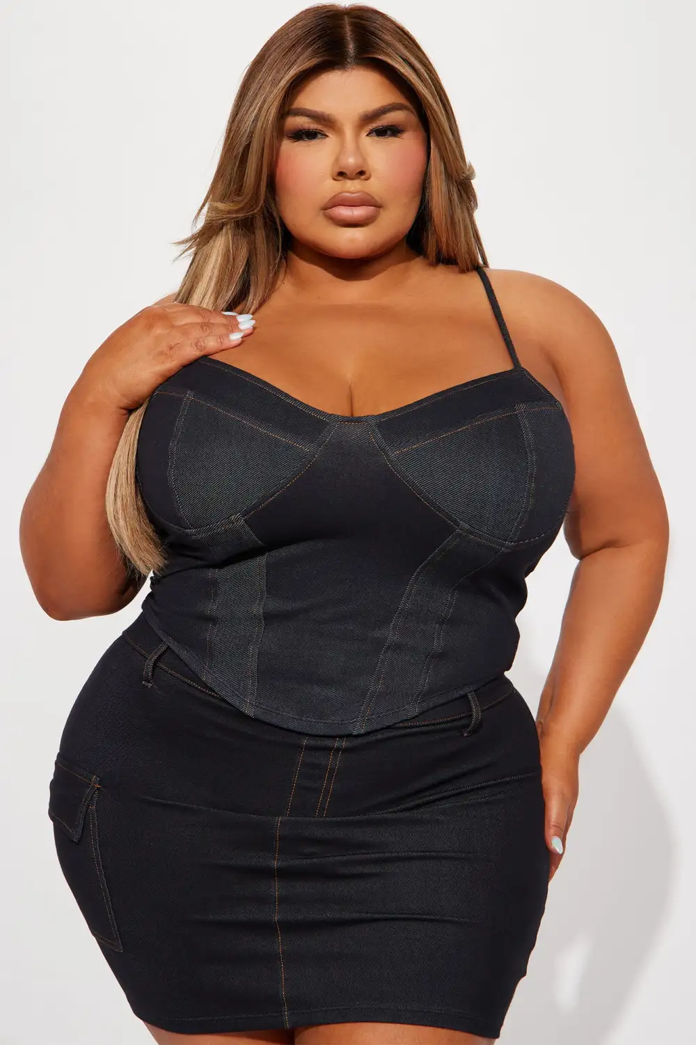 Claire Knit Denim Corset Top - Dark Denim