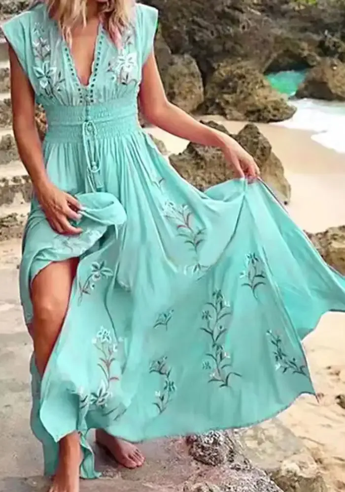 Give Me Grace Floral V-Neckline Cap Sleeve X-line Dress