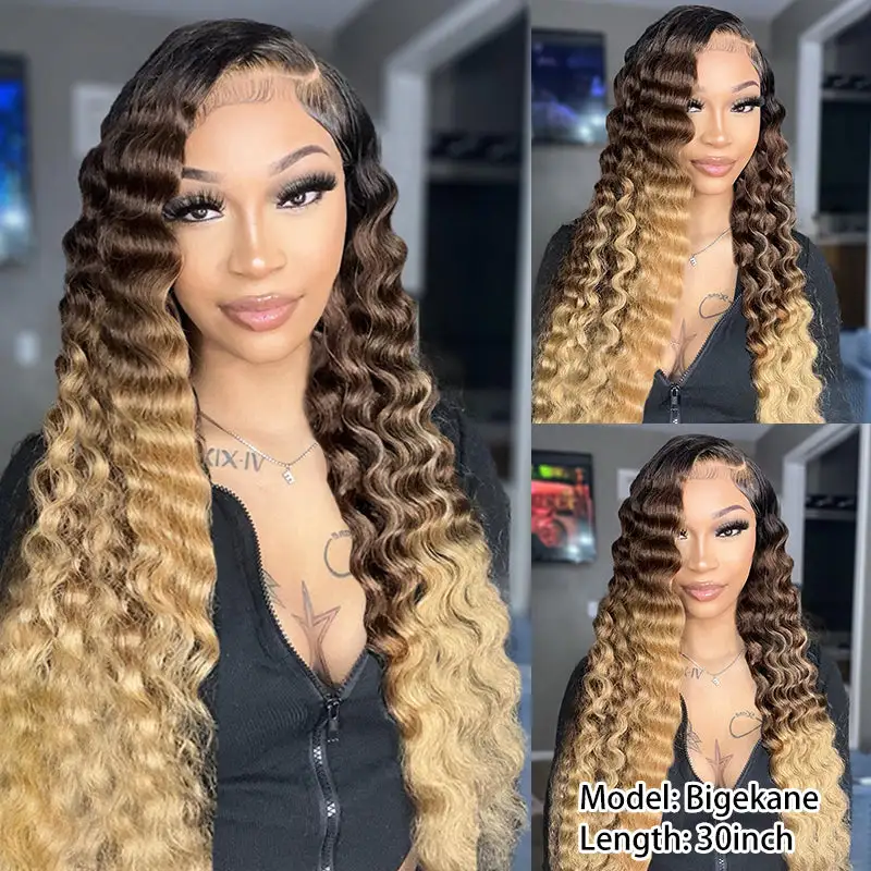Flash Sale |  Beyonce Inspired Bigekane Recommend Ombre 16-34 Inches Deep Wave 13x6 Full Frontal Human Hair Wig