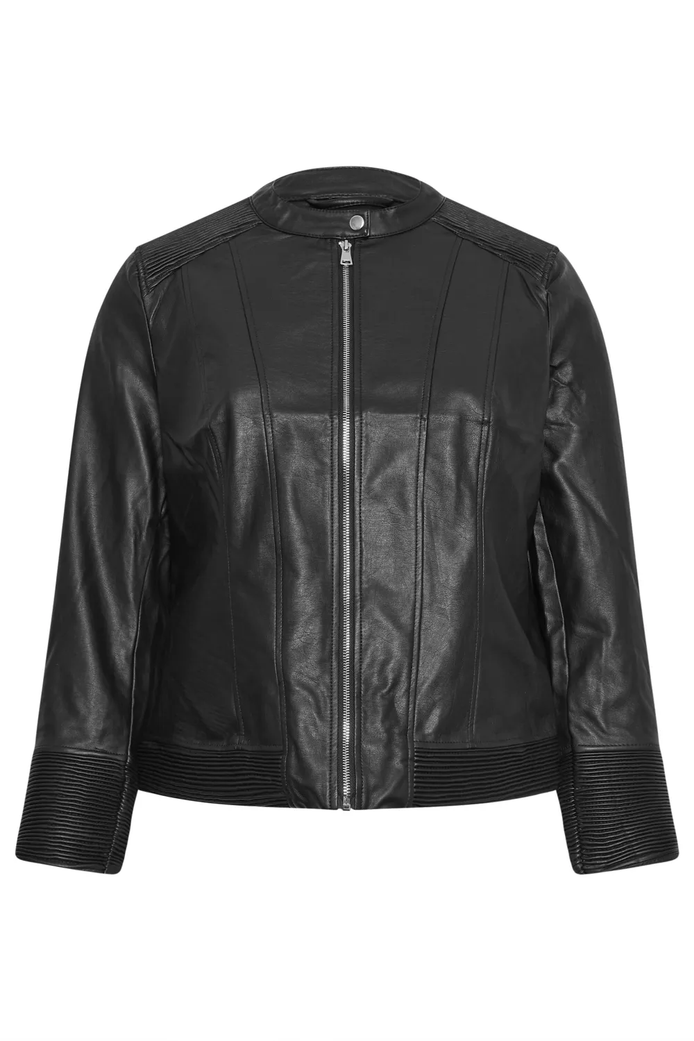 Evans Faux Leather Ribbed Biker Jacket