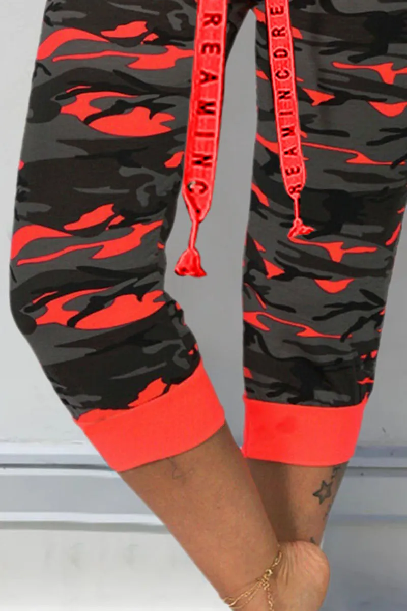 Camo Print Drawstring Capris Pants