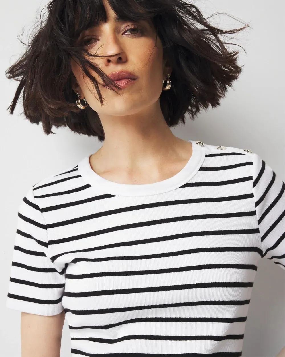Short Sleeve Button Shoulder Tee