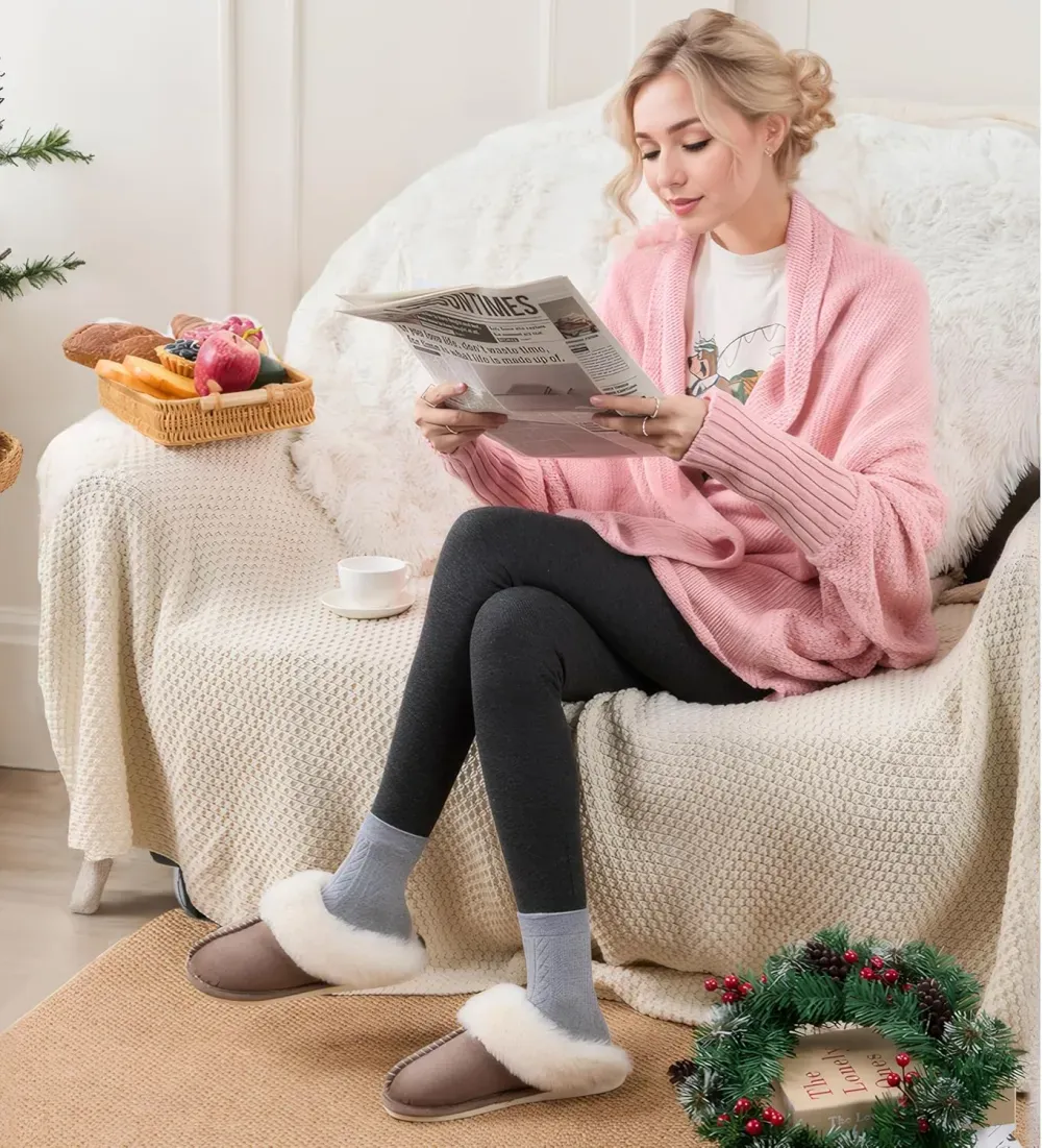 Womens Slipper with Memory Foam Fluffy Soft Warm Slip On House Slippers Anti-Skid Cozy Plush for Indoor Outdoor