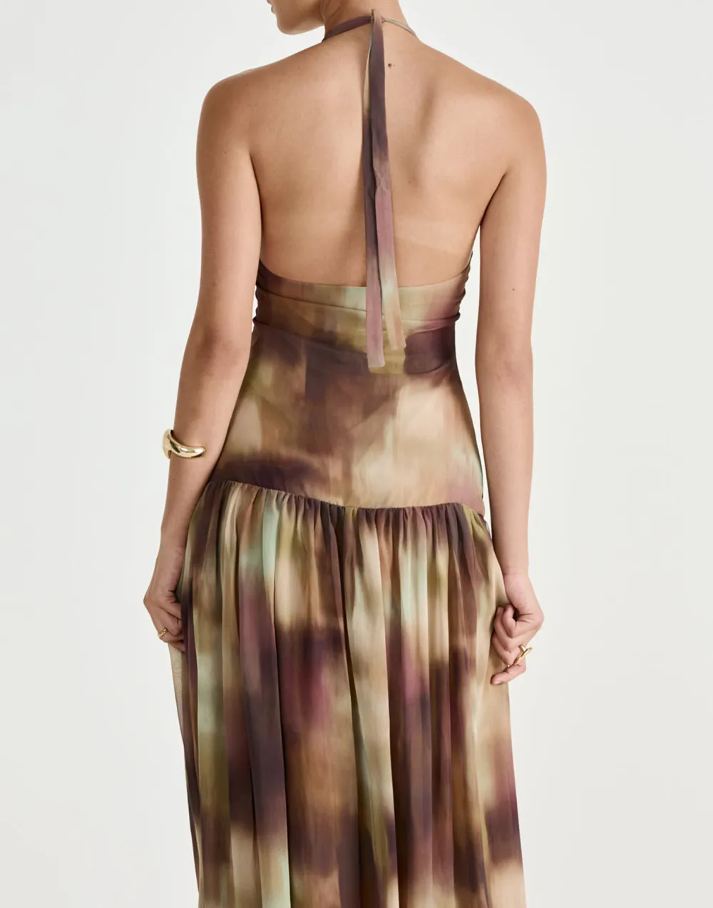 Flowy Pleated Open-Back Deep-V Dress