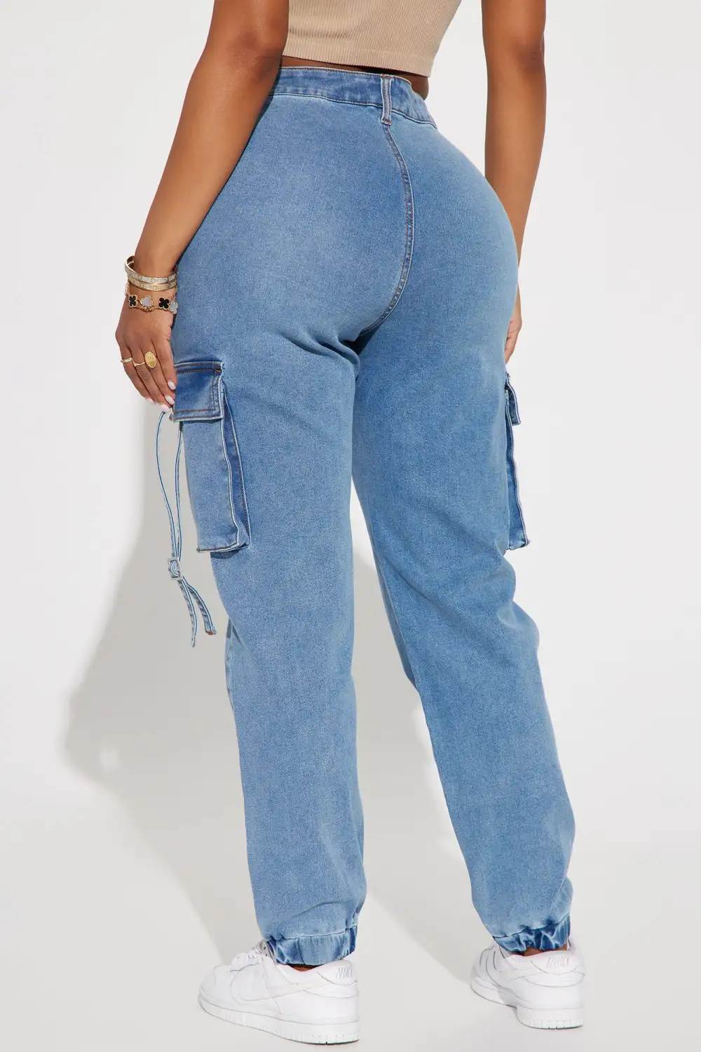 Stayin' Ready Stretch Cargo Denim Joggers - Medium Blue Wash