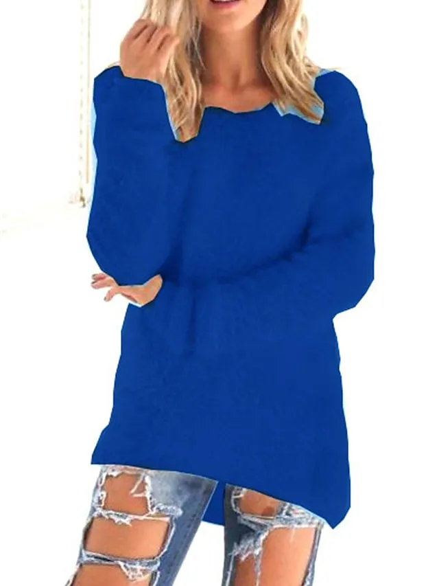 Women's Pullover Sweater Jumper Crew Neck Fuzzy Knit Cotton Oversized Fall Winter Outdoor Daily Going out Stylish Casual Soft Long Sleeve Solid Color Lake blue ArmyGreen