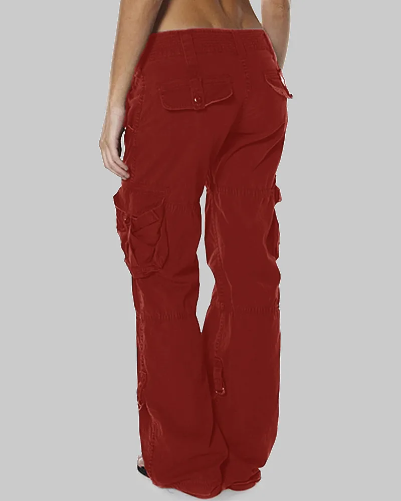 Flap Pocket Zip Detail Straight Leg Cargo Pants