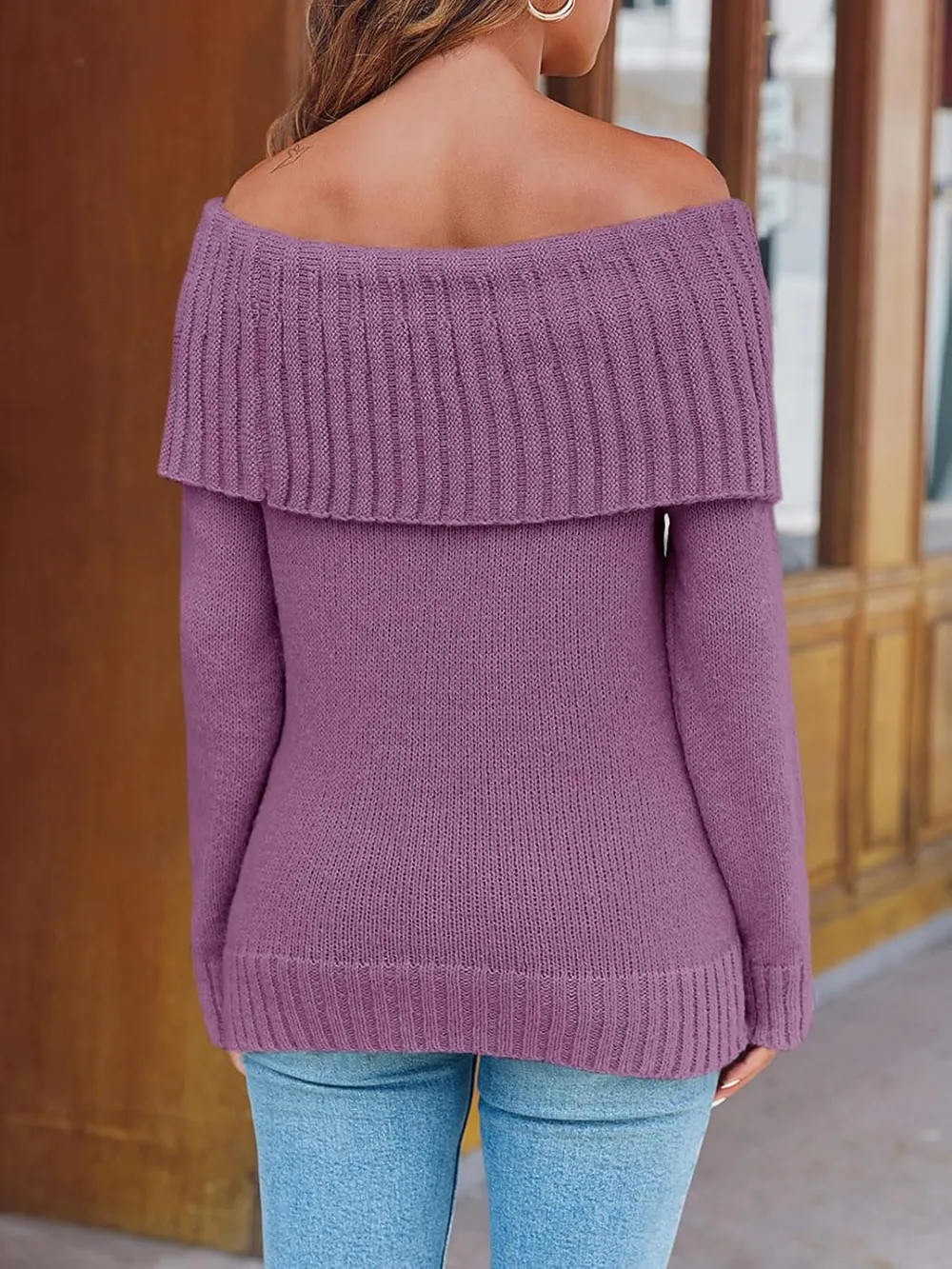 🎄Hot Sale Off The Shoulder Sweaters Long Sleeve Slouchy Knitted Casual Loose Fall Trendy Pullover Tops