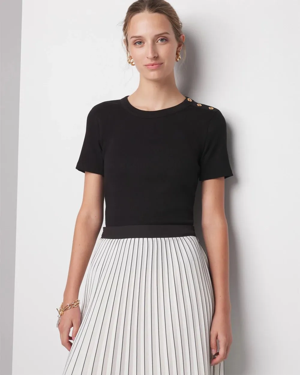 Short Sleeve Button Shoulder Tee