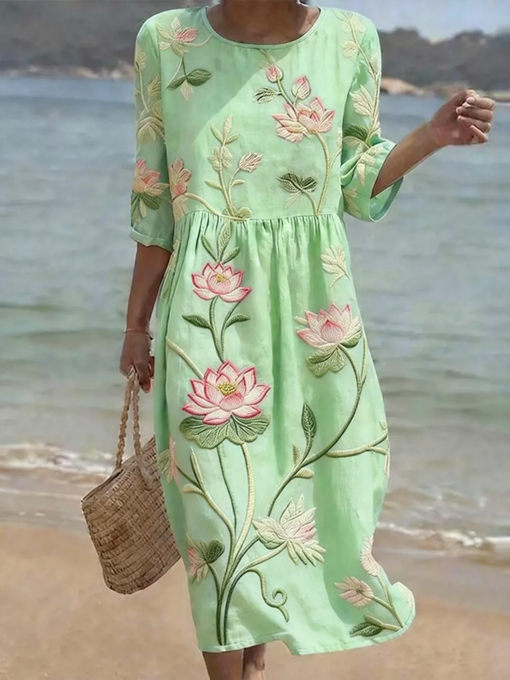Women's Casual Floral Print Round Neck Dress