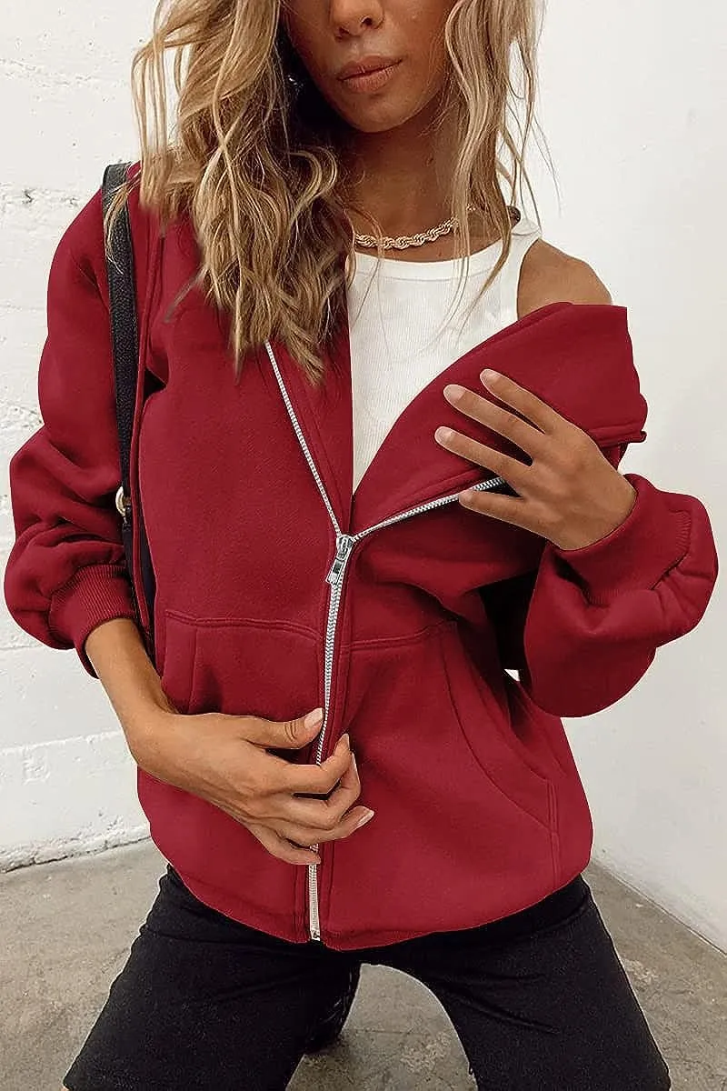 Women's Cute Hoodies Teen Girl Fall Jacket Oversized Sweatshirts Casual Drawstring Zip Up Y2K Hoodie with Pocket
