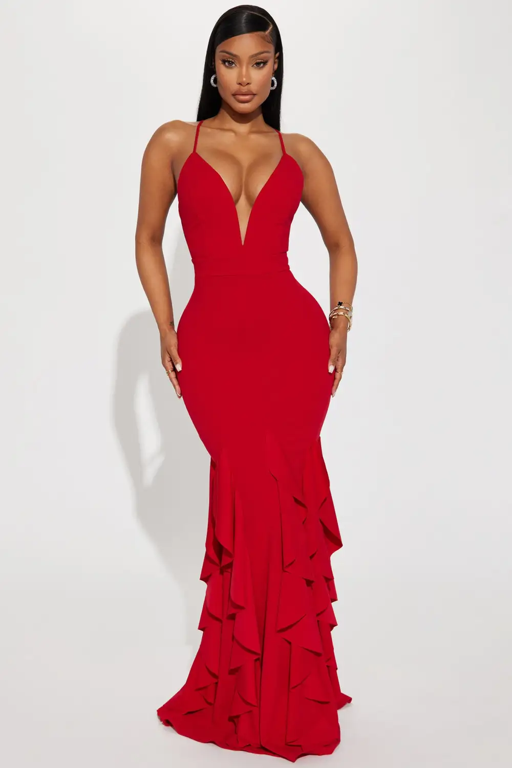 Looking At You Ruffle Maxi Dress - Red