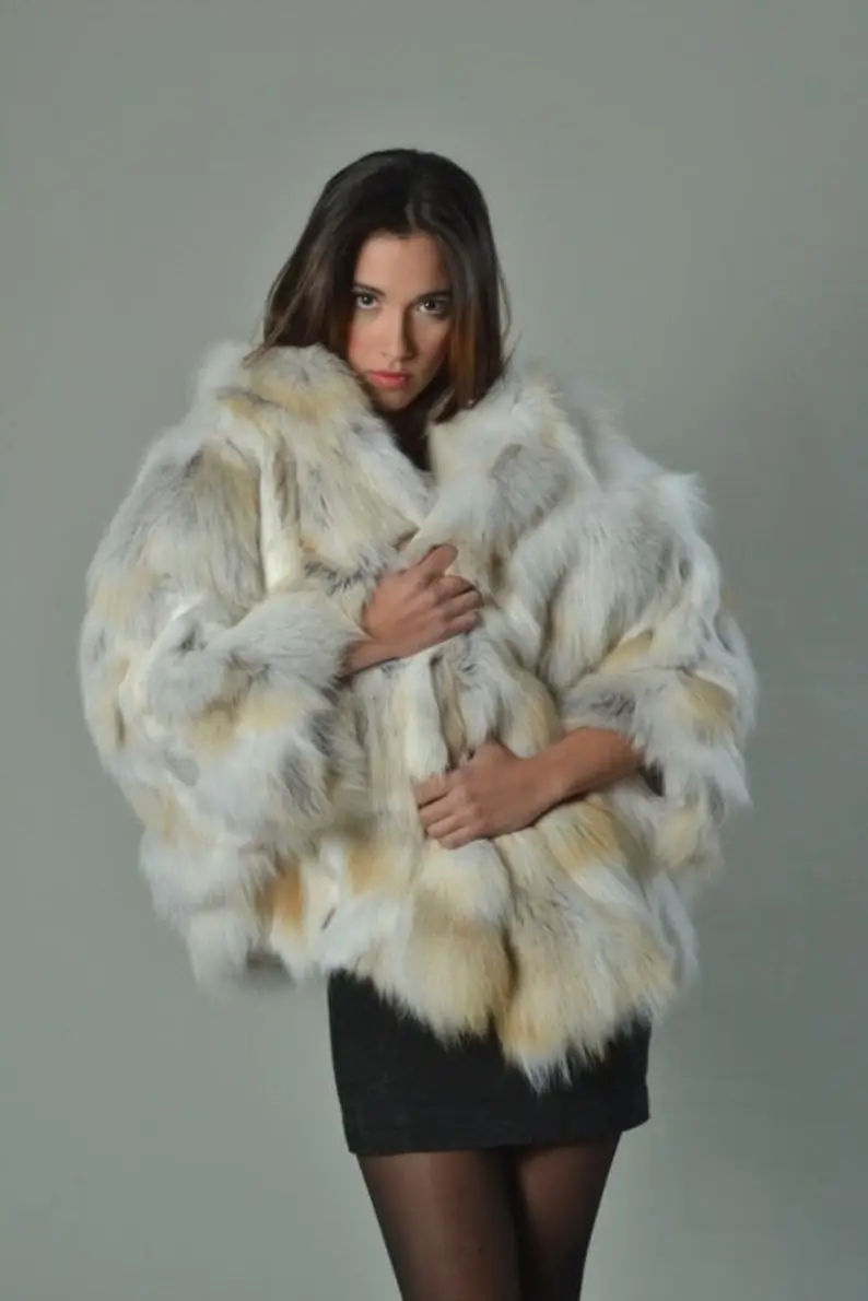Golden Fox Fur Cape Hooded