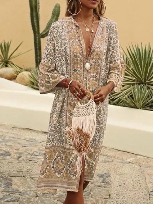 2021 vestido cardigan estampado retrô