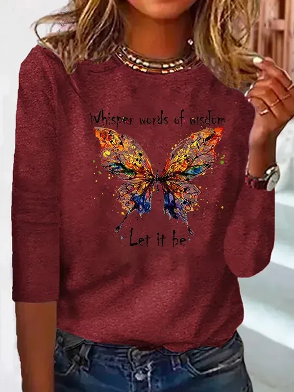 Butterfly Long sleeve Loose Casual T-Shirt