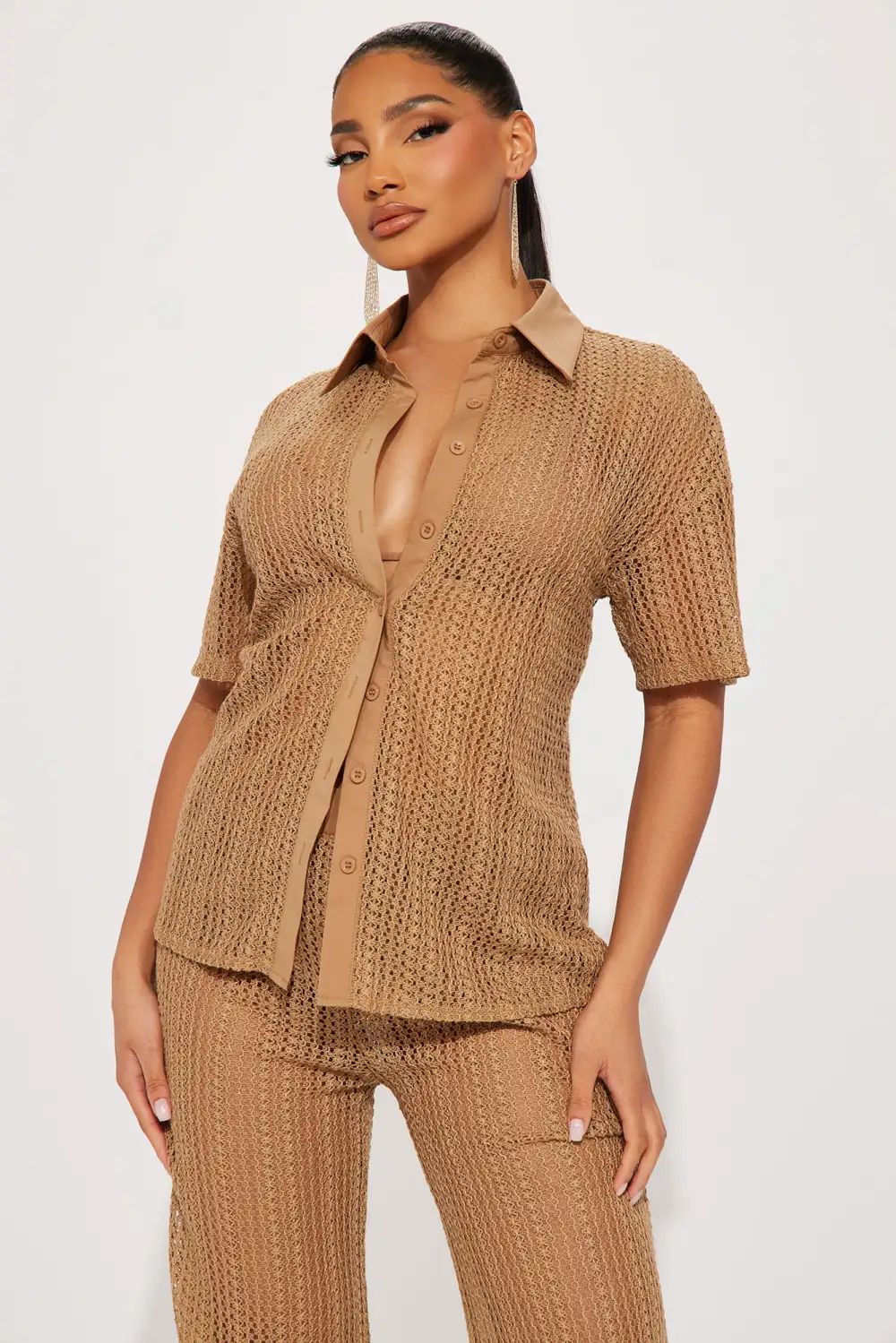 In My Vacay Era Crochet Pant Set - Brown