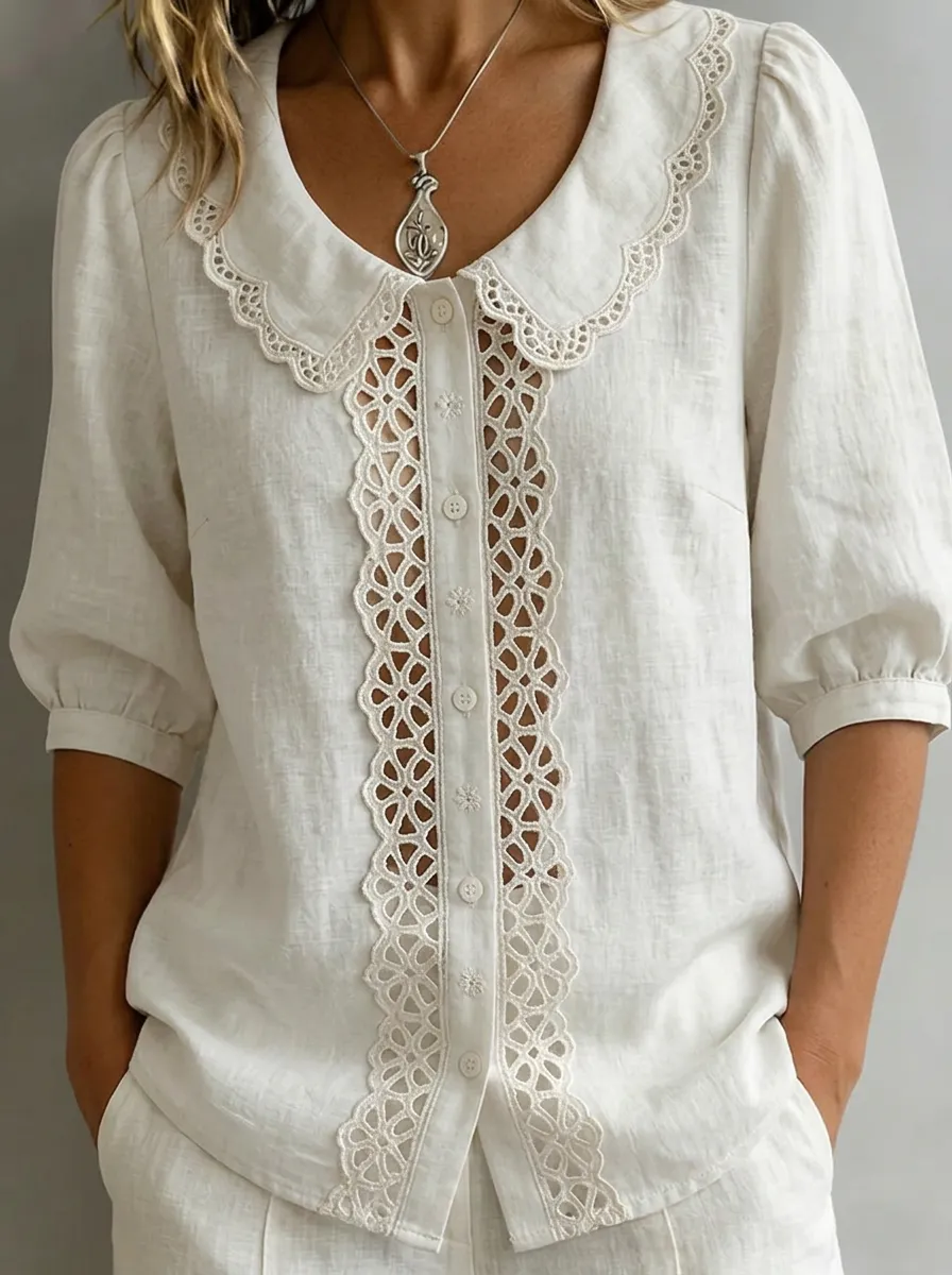 Women's Nashville Country Style Lace Trimmed Button Down Shirt