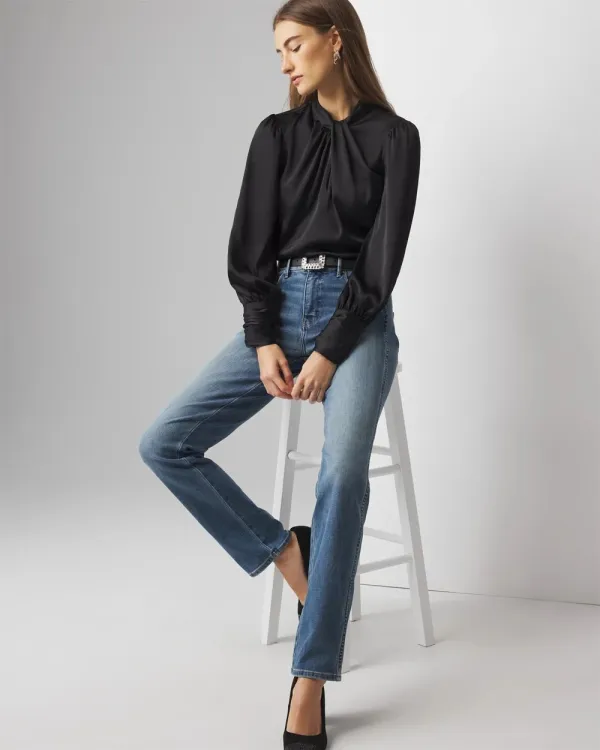 Long Sleeve Twisted Neck Satin Blouse