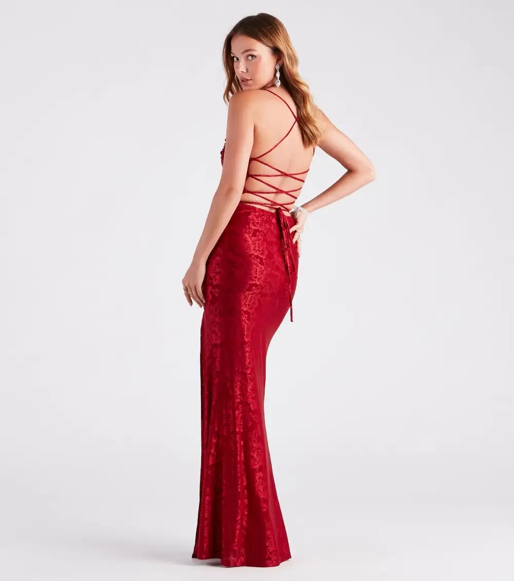 Kehlani Formal Floral Lace Slit Mermaid Dress