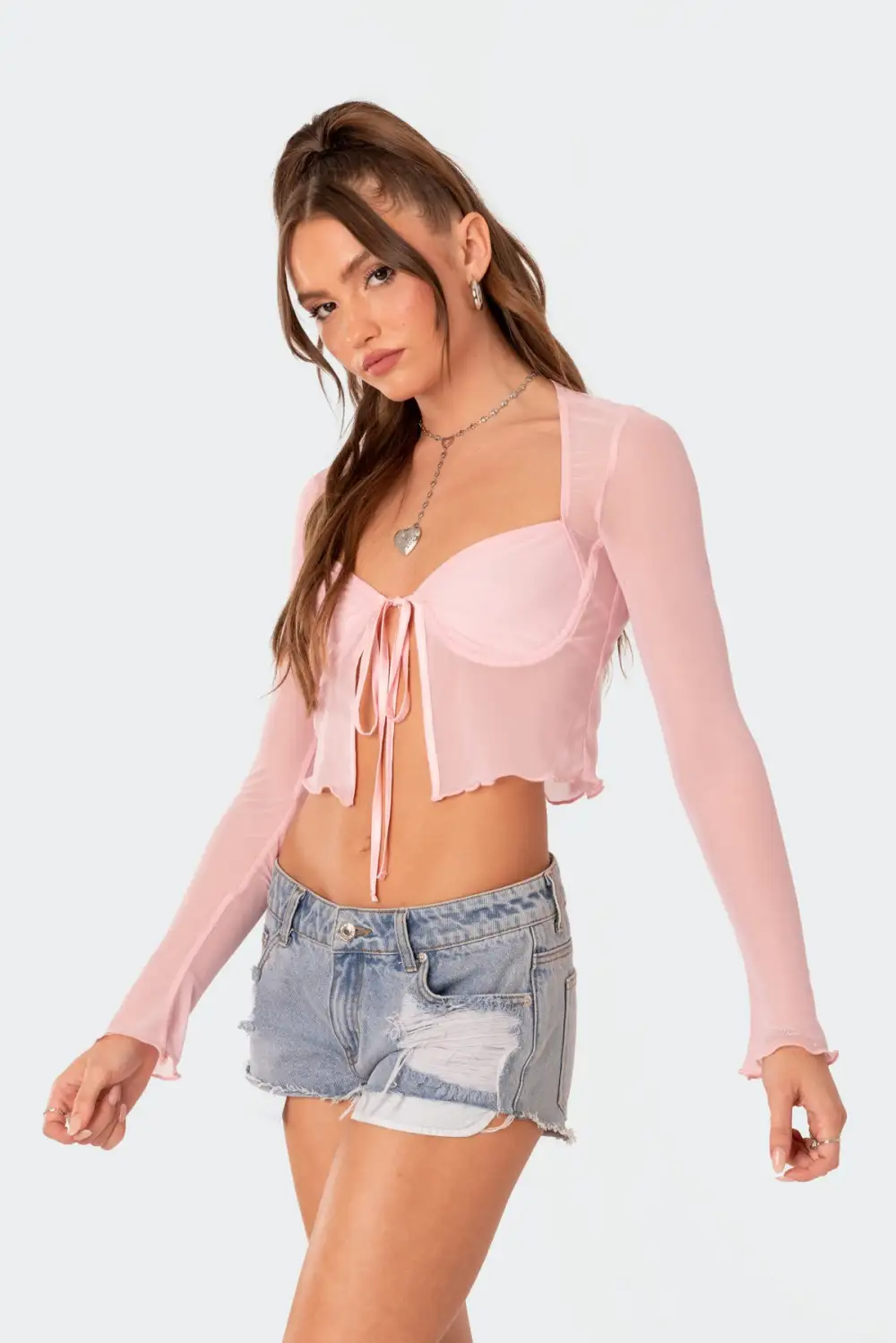 Tie Front Cupped Mesh Top