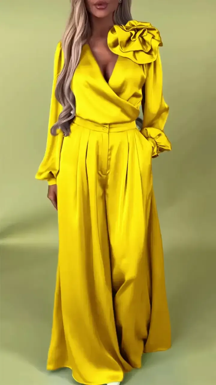 Women's Formal V-neck Satin Elegant Two-Piece Suits