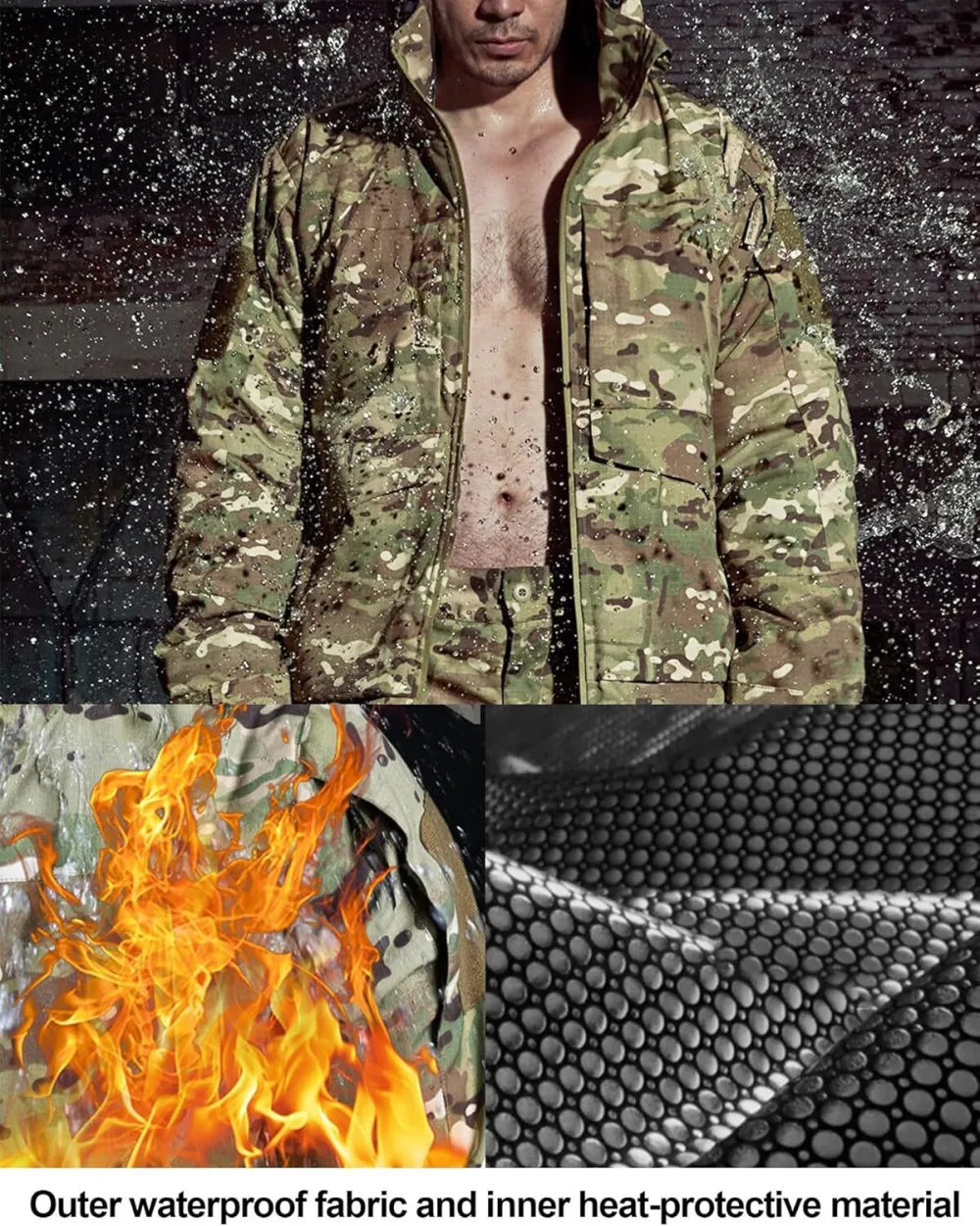 Men's Snow Ski Jacket Camo Tactical Warm Jacket Waterproof Hooded Coat Windproof Winter Parka with 9 Pockets