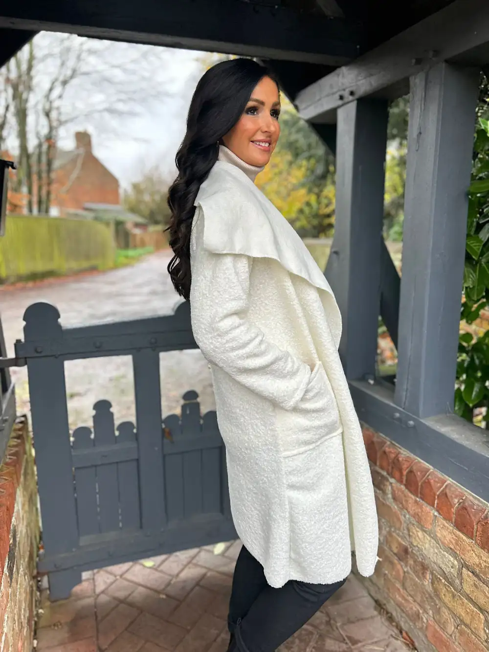 Winter White Waterfall Boucle Coat Esther