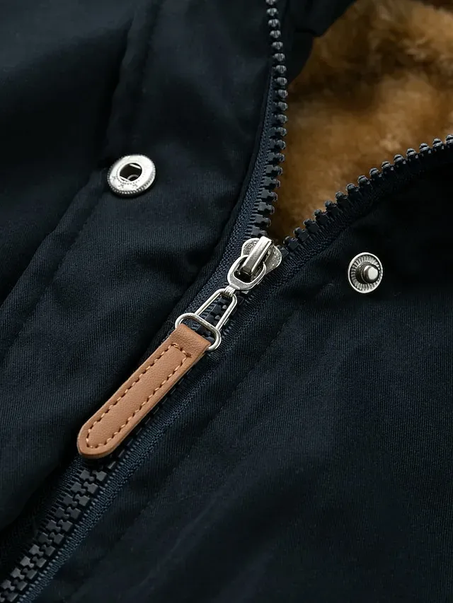 Women's Winter Jacket Parka Warm Street Casual Daily Casual Daily Zipper Button Fleece Lined Zipper Hoodie Casual Street Style Plain Regular Fit Outerwear Long Sleeve Fall Winter Black Green Dark Blue