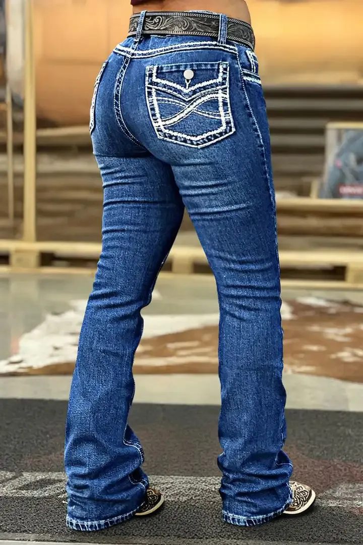 🔥2025 HOT SALE🔥Embroidery Mid Waist Bootcut Jeans Without Belt