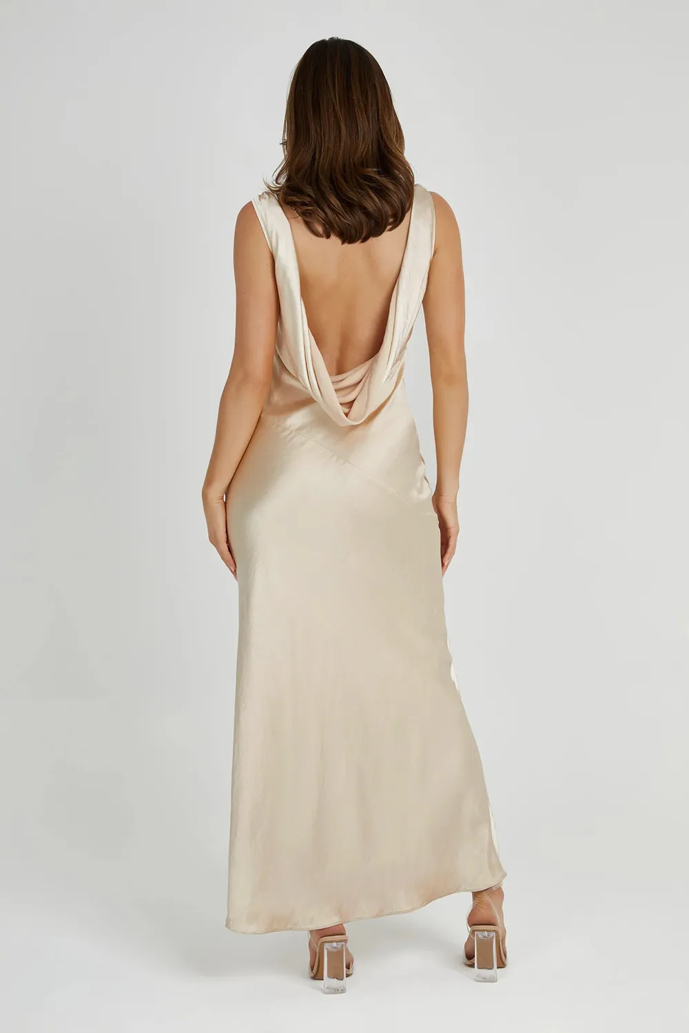 Maxi Satin Dress With Back Cowl - Emerald