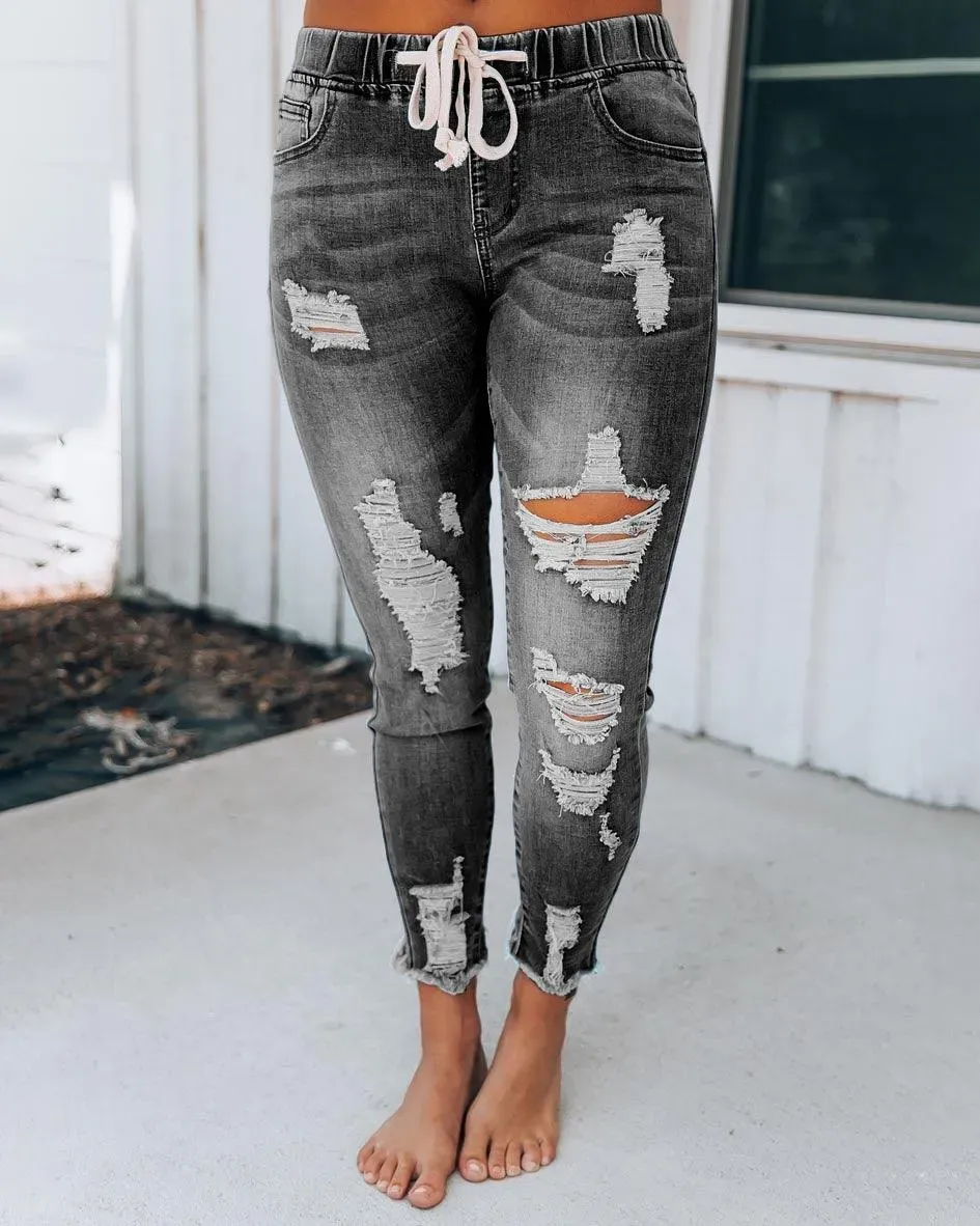 Melarey Distressed Denim Joggers(5 Colors)
