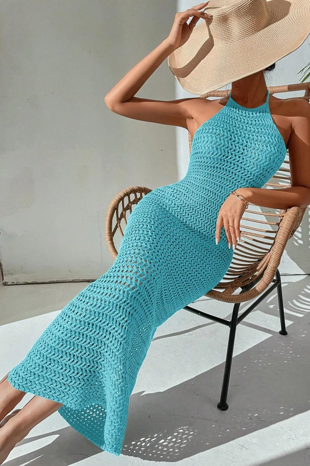 Crochet Backless Halter Neck Bodycon Dress