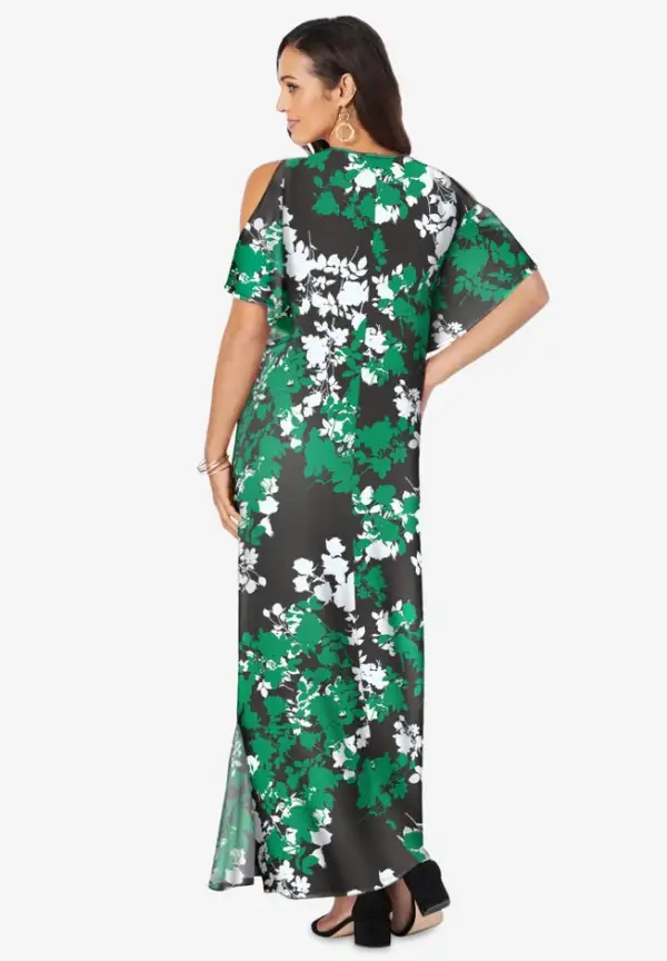 Stretch Knit Cold Shoulder Maxi Dress