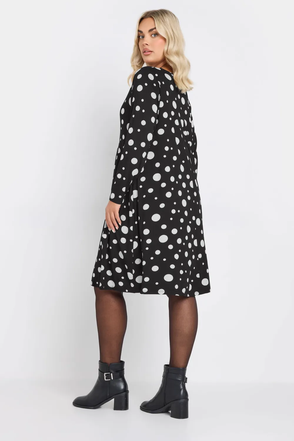 YOURS Curve Black Polka Dot Print Mini Dress