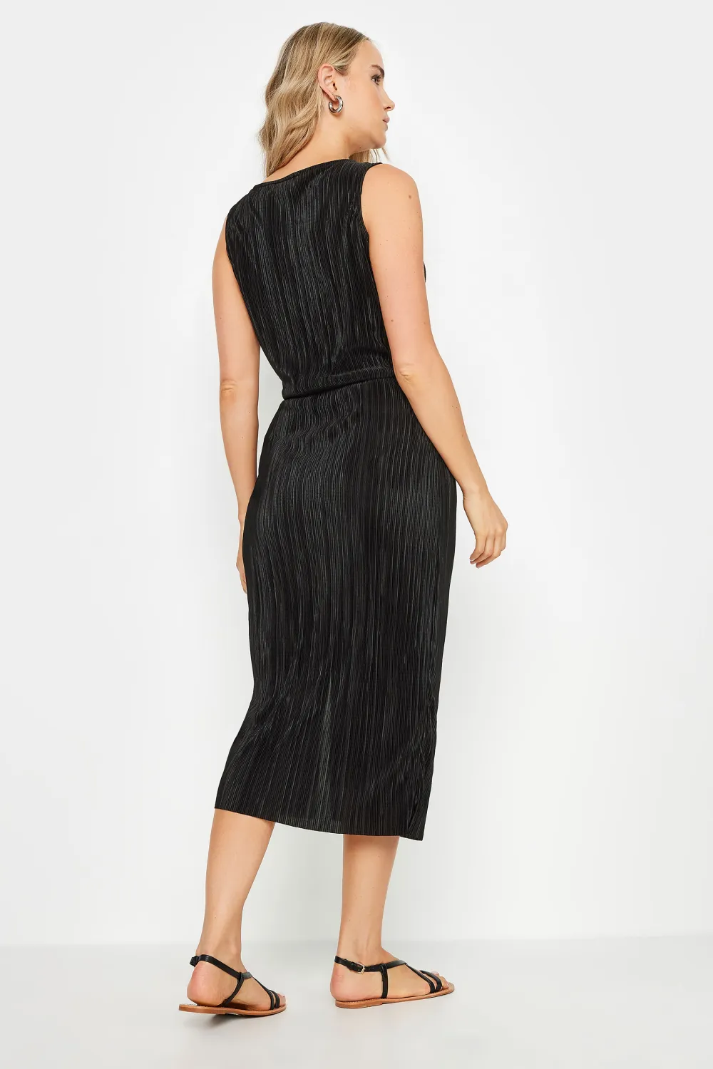 LTS Tall Black Plisse Sleeveless Midi Dress