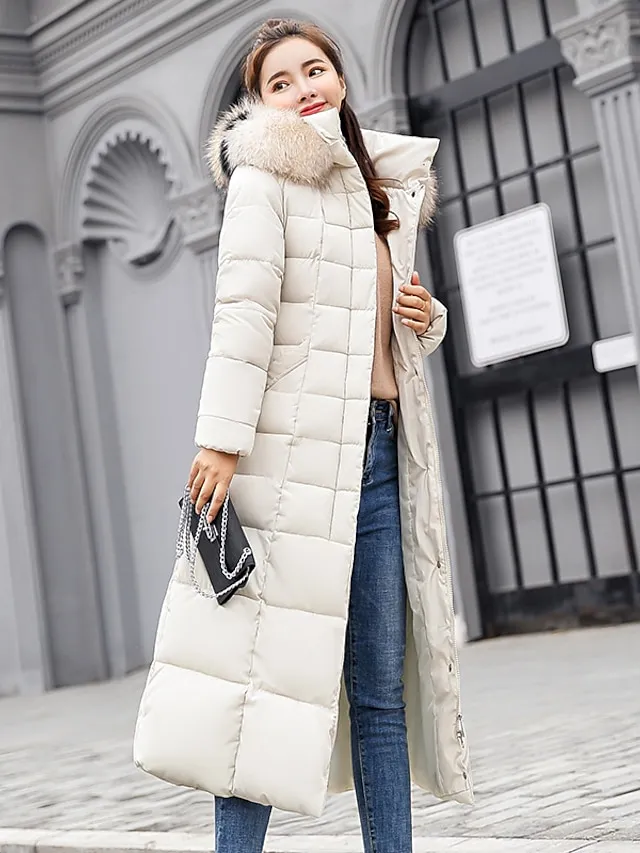 Women's Winter Jacket Puffer Jacket Hoodie Jacket Outdoor Street Daily Winter Fall Long Coat Regular Fit Windproof Warm Sports Streetwear Casual Jacket Long Sleeve Solid Color Rust Red caramel