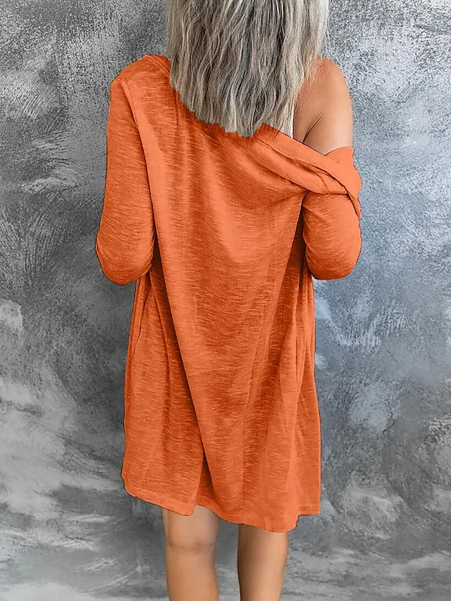 Women's Cardigan Sweater Cowl Ribbed Knit Polyester Button Summer Spring Outdoor Home Halloween Casual Soft Long Sleeve Solid Color Black White Light Green S M L