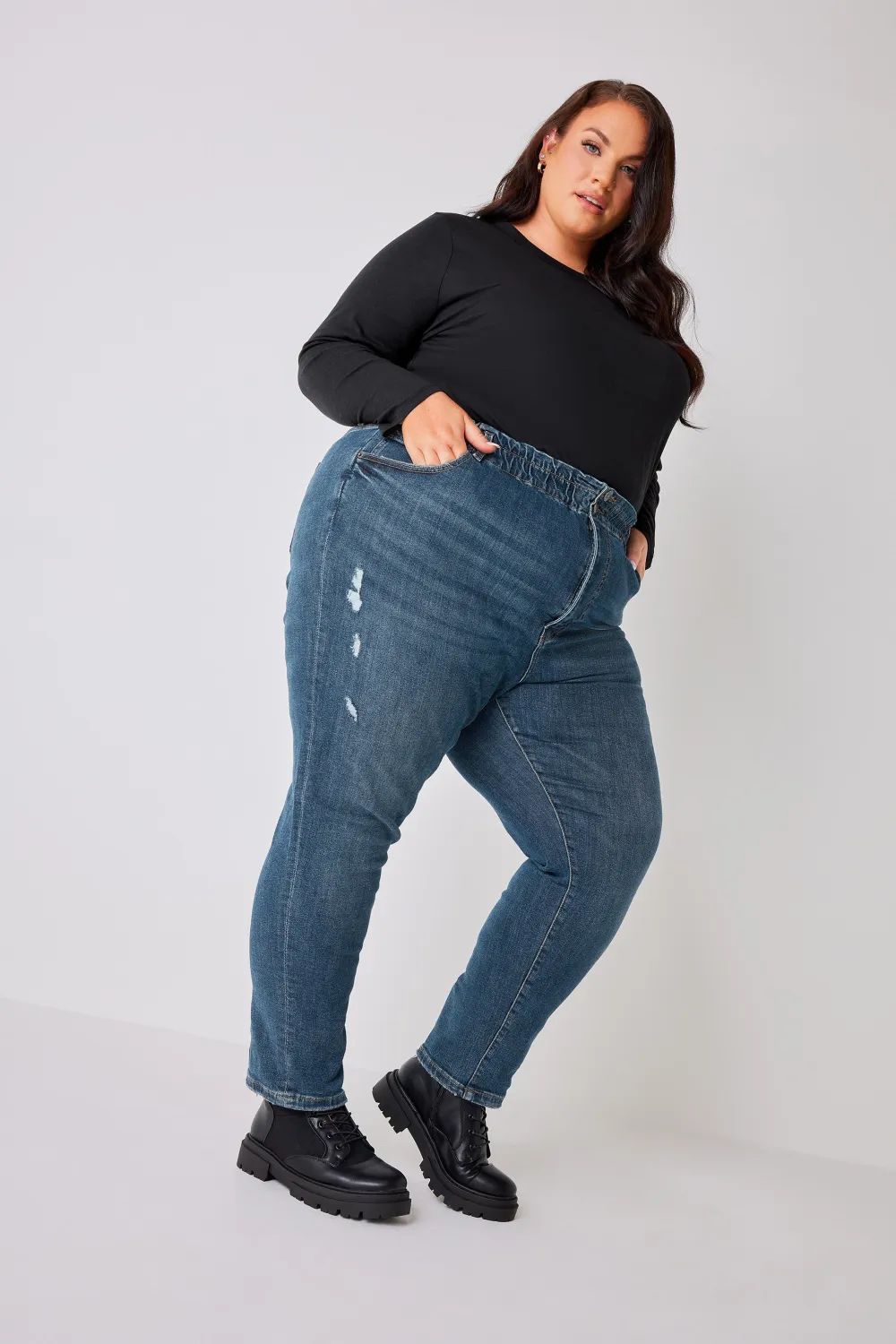 YOURS Curve Indigo Blue Washed Elasticated Stretch MOM Jeans