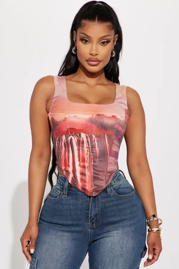 Adventures Ahead Corset Top - Orange/combo