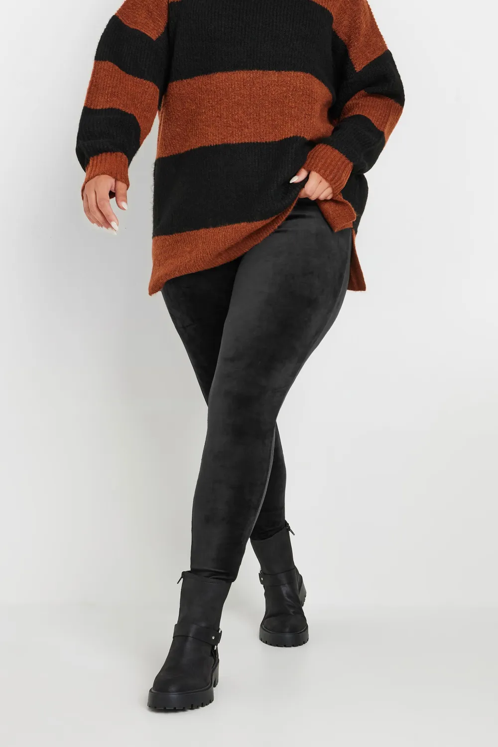 YOURS Curve Black Velour Leggings